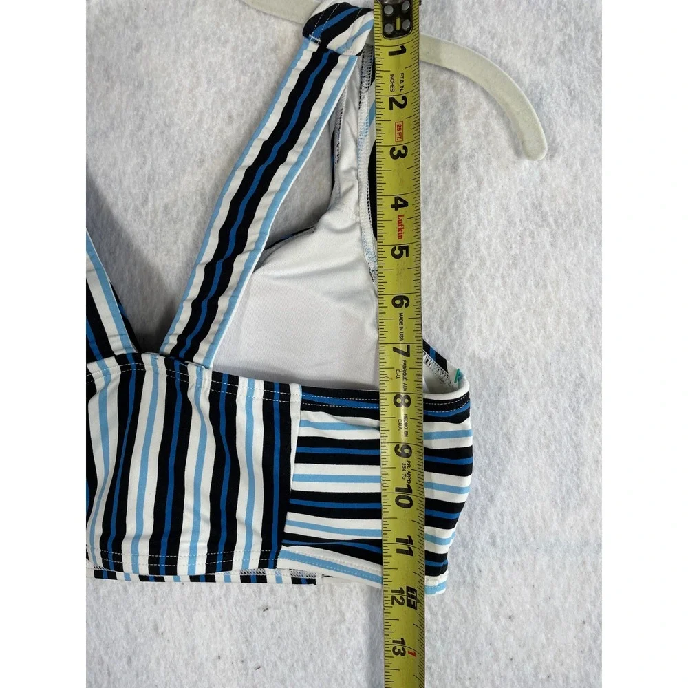 Michael Kors Blue Striped V-Neck Criss Cross‎ Back Bikini Top XS MM85736